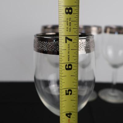 Silver rimmed wine glasses (5)
