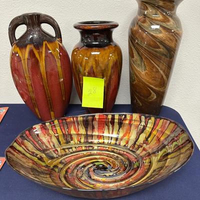 Sale Photo Thumbnail #65: 3 multi color vasez & a complimentary bowl