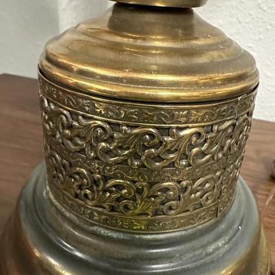 Sale Photo Thumbnail #91: Brass base lamp with white glass top