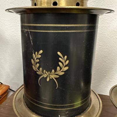 Sale Photo Thumbnail #95: Pair of brass & black decor lamps