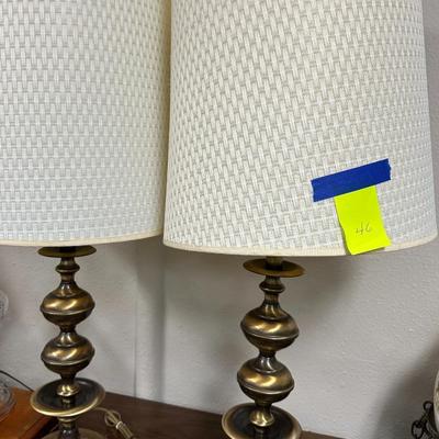 Sale Photo Thumbnail #99: Pair of brass ball lamps with matching shades