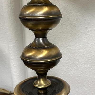 Sale Photo Thumbnail #100: Pair of brass ball lamps with matching shades