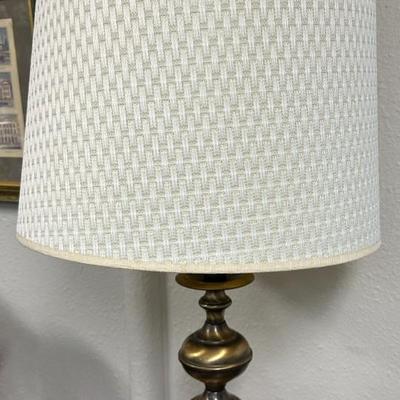 Sale Photo Thumbnail #102: Pair of brass ball lamps with matching shades