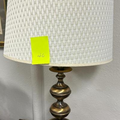 Sale Photo Thumbnail #101: Pair of brass ball lamps with matching shades