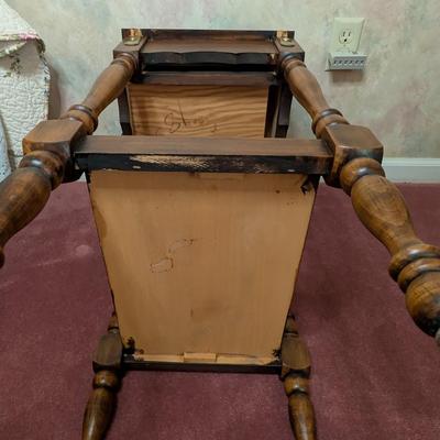 Sale Photo Thumbnail #3: Vintage Ethan Allen Maple two tier Side Table w/ drawer 
Great condition 
26x16x13