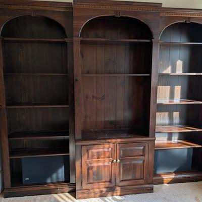 Sale Photo Thumbnail #17: Ethan Allen Legacy Triple Arched Library Bookcase in Dark Wood Finish 
3 pieces
excellent condition 
2 ends: 79.5 x30 x10.5
middle: 79.5 x 34 x 15.5