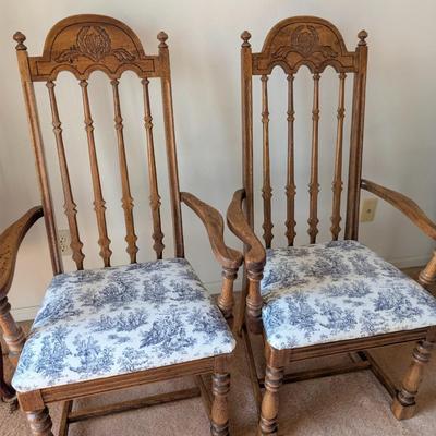 Sale Photo Thumbnail #49: Vintage Country Style Pressed Back Solid Oak Dining Chairs w/ upholstered Cushions 
Set of 2
Seat: 19 x 16
44" tall
18" from ground to seat 
19" deep