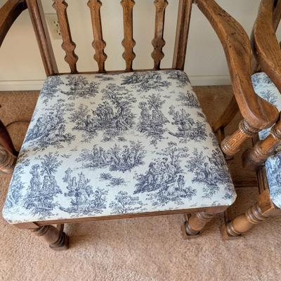 Sale Photo Thumbnail #48: Vintage Country Style Pressed Back Solid Oak Dining Chairs w/ upholstered Cushions 
Set of 2
Seat: 19 x 16
44" tall
18" from ground to seat 
19" deep