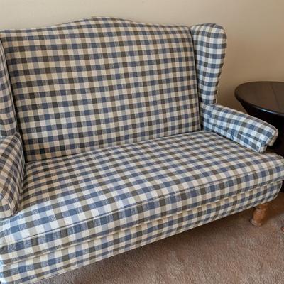 Sale Photo Thumbnail #460: Set of 2 Country Plaid Sofa Settee 
Minor damage to one side of one settee as shown in photos