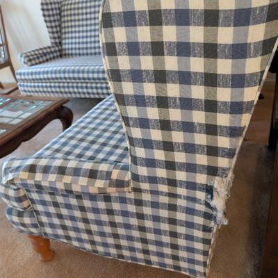 Sale Photo Thumbnail #459: Set of 2 Country Plaid Sofa Settee 
Minor damage to one side of one settee as shown in photos
