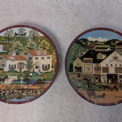 Sale Photo Thumbnail #471: Set of 2 Charles Wysocki's Peppercricket Grove Series Decorative Plates 
Peppercricket Farms Plate #1270
Gingernut Valley Inn Plate #1172

8.5