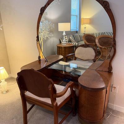 Vintage Art Deco Waterfall Vanity w/ Mirror and matching stool