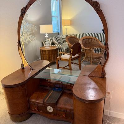 Vintage Art Deco Waterfall Vanity w/ Mirror and matching stool
