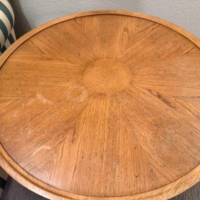 Vintage MCM Thomasville Round Drum End Table w/ travertine Top