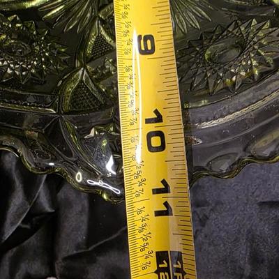 Vintage Imperial Glass Avocado Green Hobstar Pedestal Compote – Mid-Century Statement Bowl