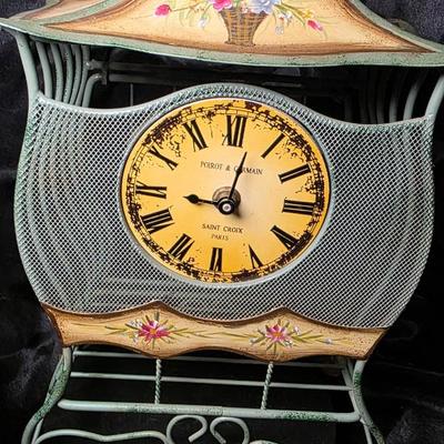 Poirot & Germain Saint Croix Paris Vintage Style Wire Cage Clock – French Country Floral Decor