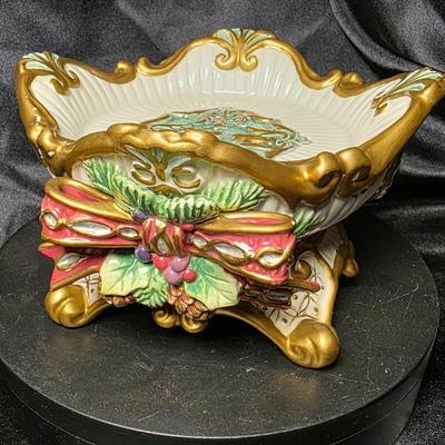 Fitz & Floyd Florentine Christmas Pillar Candle Holder – Hand-Painted Holiday Ceramic Centerpiece