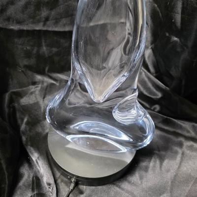 Abstract Clear Crystal Sculpture – Mid-Century Modern Flame Sail Art Glass 15”