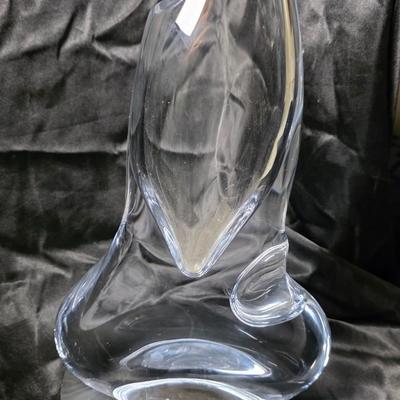 Abstract Clear Crystal Sculpture – Mid-Century Modern Flame Sail Art Glass 15”