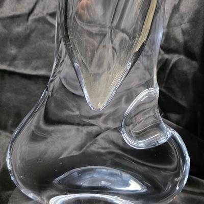 Abstract Clear Crystal Sculpture – Mid-Century Modern Flame Sail Art Glass 15”