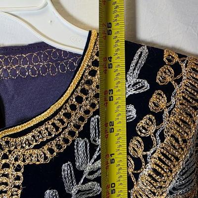 Hand-Embroidered Navy Velvet Kaftan Dress with Gold & Silver Threadwork, Long Formal Evening Gown