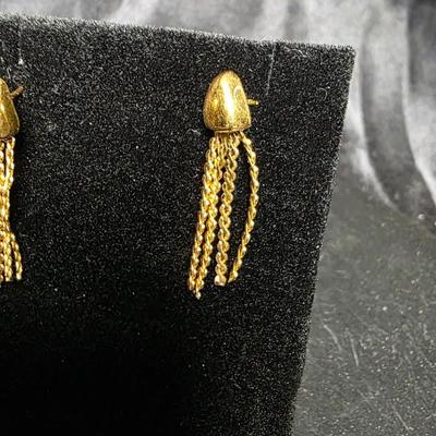 Vintage Gold-Tone Tassel Chain Earrings with Sculpted Cap Accents