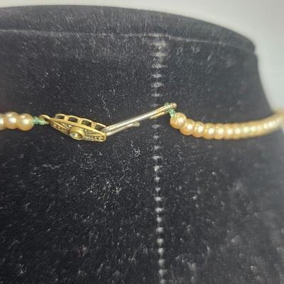 Vintage Peach Faux Pearl Necklace with Rhinestone Spacer Accents