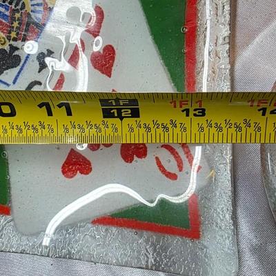 Peggy Karr Fused Art Glass Playing Cards Serving Tray & Joker Coaster Set – Handmade Vintage Card Design Glassware