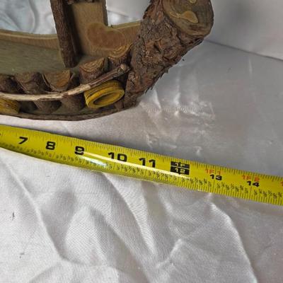 Handmade Rustic Wooden Boat Décor with Cabin – Vintage Folk Art Woodcraft