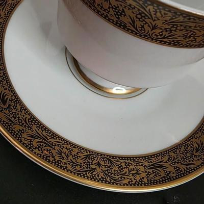 Vintage Sango Hampton 3758 Porcelain Cup and Saucer - Elegant Gold and Black Floral Trim
