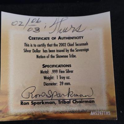 2002 Chief Tecumseh Silver Dollar