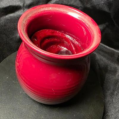 Vintage Strawberry Pie Ceramic Candle Canister with Lid – Deep Red Glaze, 17oz, Made in USA