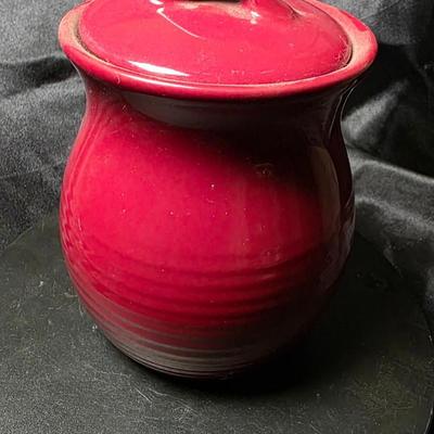 Vintage Strawberry Pie Ceramic Candle Canister with Lid – Deep Red Glaze, 17oz, Made in USA