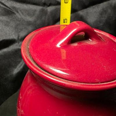 Vintage Strawberry Pie Ceramic Candle Canister with Lid – Deep Red Glaze, 17oz, Made in USA