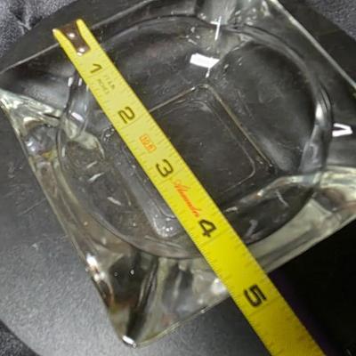 Vintage Mid-Century Clear Pressed Glass Square Ashtray with Four Slots