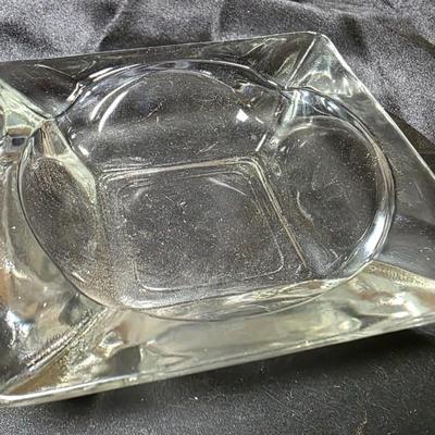 Vintage Mid-Century Clear Pressed Glass Square Ashtray with Four Slots