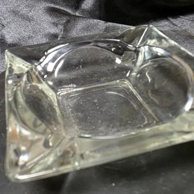 Vintage Mid-Century Clear Pressed Glass Square Ashtray with Four Slots