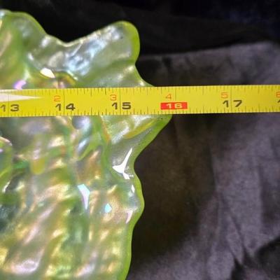 Vintage Iridescent Green Ruffled Art Glass Bowl – Carnival Style Freeform Dish