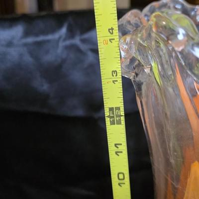 Hand-Blown Orange & Clear Art Glass Swung Vase with Ruffled Rim
