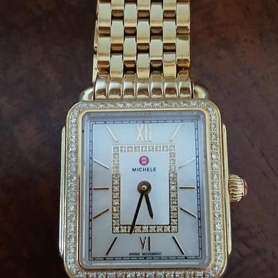 michele diamone 18kt gold plate ladies' watch $1050 starting price 