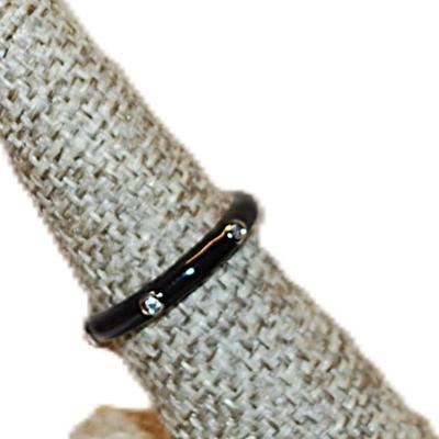 Size 6 Delicate BLACK Enamel Ring with 6 Accent Clear Stones on a Silver Tone Band (2.3g) - STACK ALL COLORS for a REAL IMPACT
