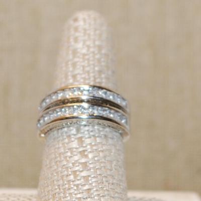 Size 7 Set of 2 Stackable Half Infinity Style Wedding/Engagement Rings on Silver Tone Bands (7.6g)