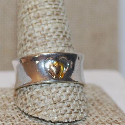 Size 11 Marked .925 Gold Colored Small HEART Ring on a Solid Silver Band (5.3g)