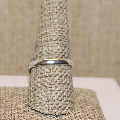 Size 10½ Marked .925 PEAR Shape Sky Blue & White AGATE Gemstone Ring with Silver-Plated Band (7.0g)