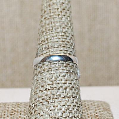 Size 7½ PEAR Shaped DENDRITE OPAL Gemstone Ring with a 6 Loop Surround on a Silver Tone Band (4.7g)