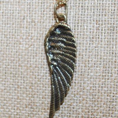 Brass Tone Bird Wing PENDANT (2" x ½") on a Gold Tone Adjustable Necklace Chain 14"-18" L