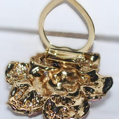 Beautiful ROSE STYLE BROOCH (2" Diam.) with Iridescent and Pink Stone Center & Gold Colored Petals and SNAP CLOSURE on a Gold...