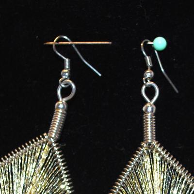 Gold Lame' Styled Threaded Teardrop Earrings 3½" L