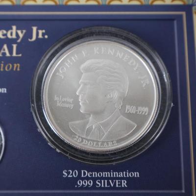 John F. Kennedy Jr. Memorial Coin Collection – 14KT Gold, .999 Silver & Bronze – Framed Set