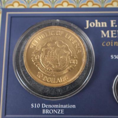 John F. Kennedy Jr. Memorial Coin Collection – 14KT Gold, .999 Silver & Bronze – Framed Set